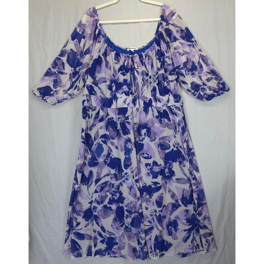 Kathy Ireland Blue Purple Floral Mesh Midi Dress‎ Women 3X Romantic Modest